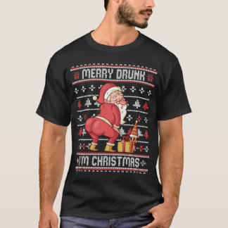 T-shirt Merry Drunk Je Suis Vilain Tourner Père Noël