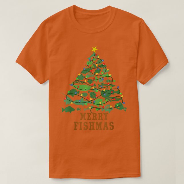 T-shirt Merry Fishmas Funky Christmas Tree Lights Fish Fis (Design devant)