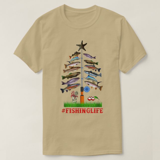 T-shirt Merry Fishmas Funky Christmas Tree Lights Fish Fis (Design devant)