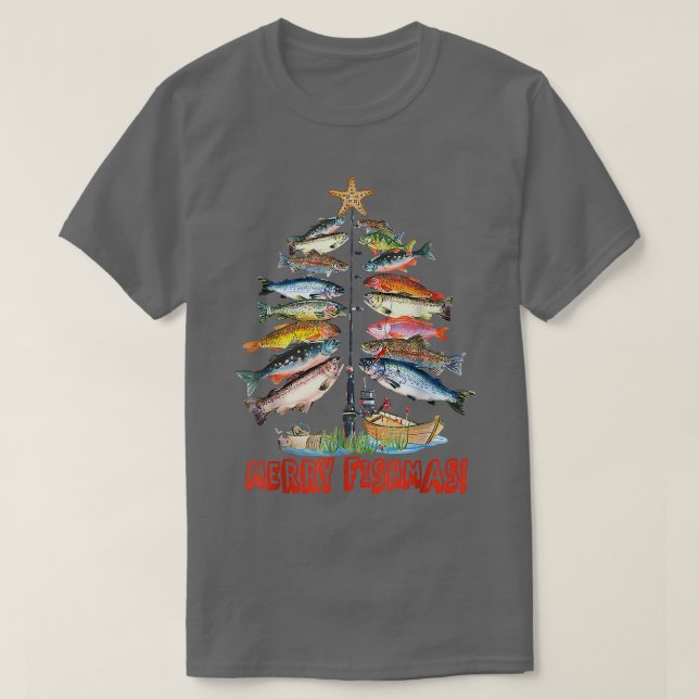 T-shirt Merry Fishmas Funky Christmas Tree Lights Fish Fis (Design devant)
