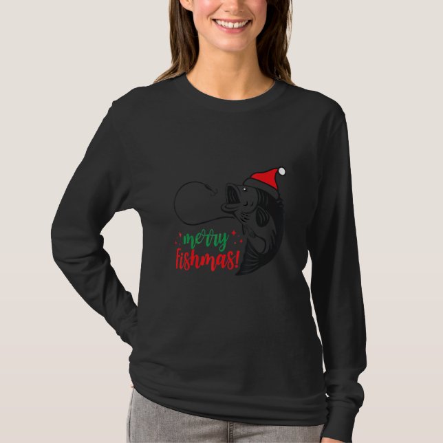T-shirt Merry Fishmas Santa Hat Fishing Fisherman Xmas (Devant)
