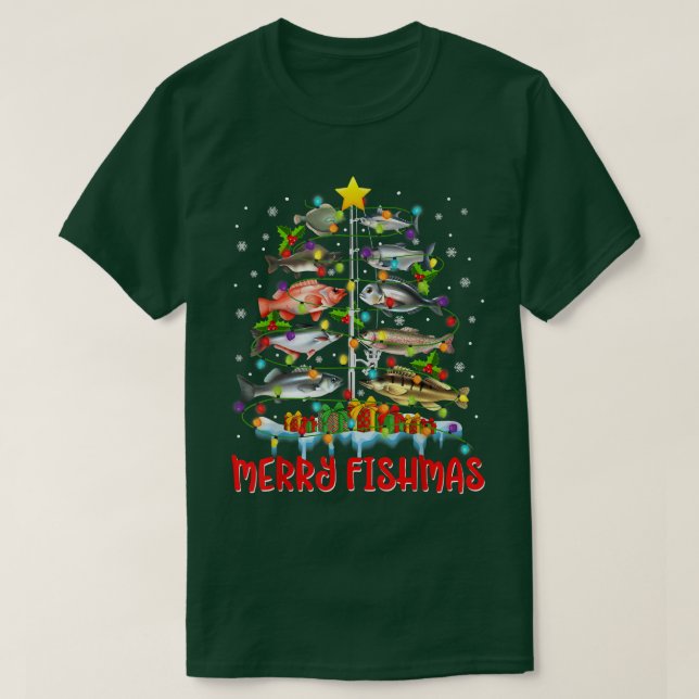 T-shirt Merry Fishmas Tree Funky Christmas Lights Fish Fis (Design devant)