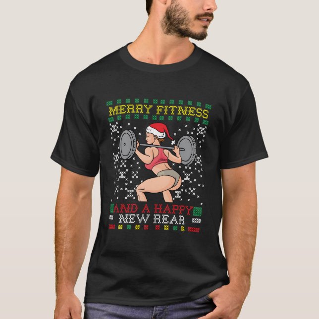 T-shirt Merry Fitness And A Happy New Rear Miss Santa Ugly (Devant)