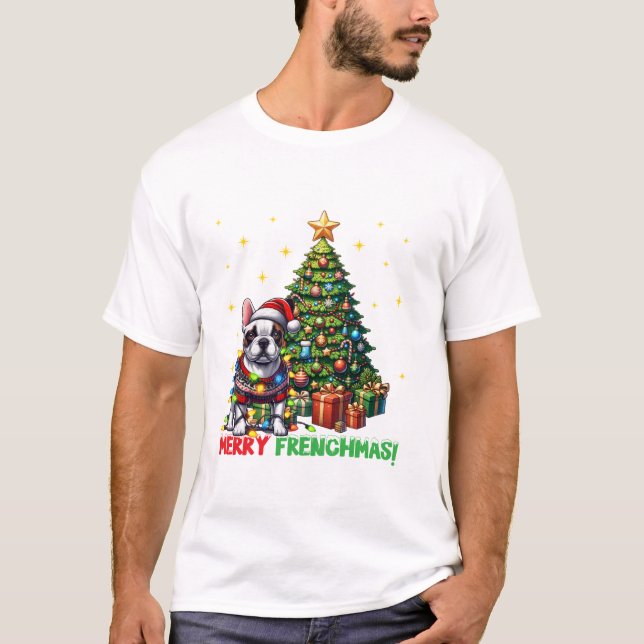 T-shirt Merry Frenchmas French Bulldog (Devant)