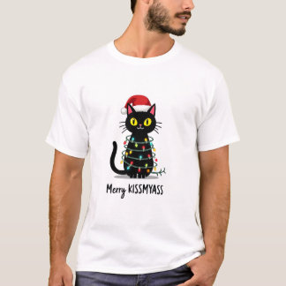T-shirt Merry Kissmyass Funny Cat Christmas Lights Premium