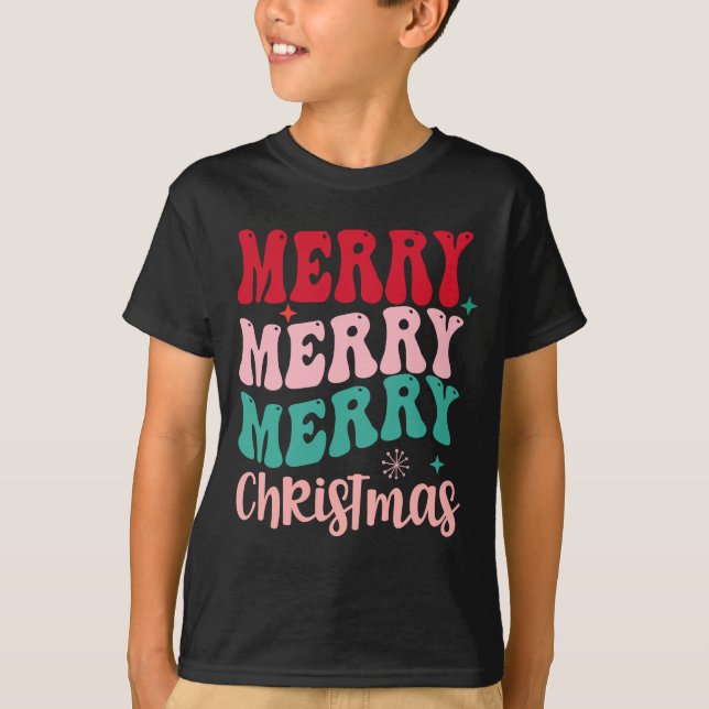 T-shirt Merry Merry Merry Christmas Retro (Devant)