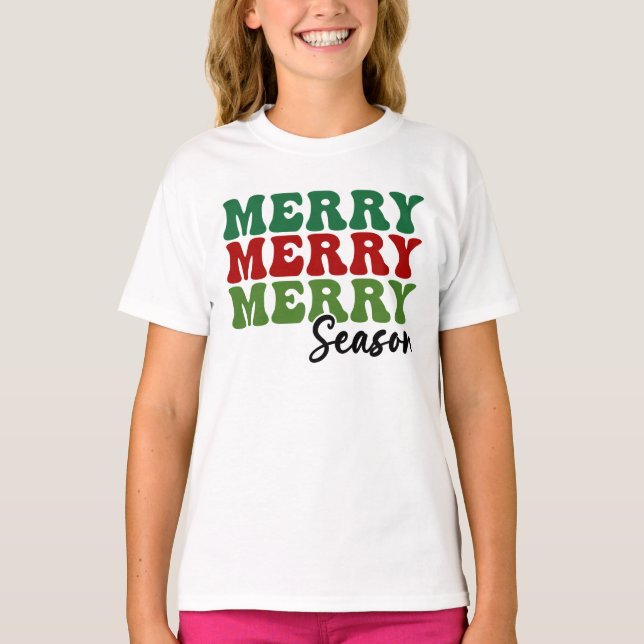 T-shirt Merry Merry Merry Saison - Retro Holiday Art (Devant)