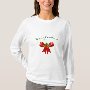 T-shirt MERRY NOËL Bow rouge avec Holly Festive moderne