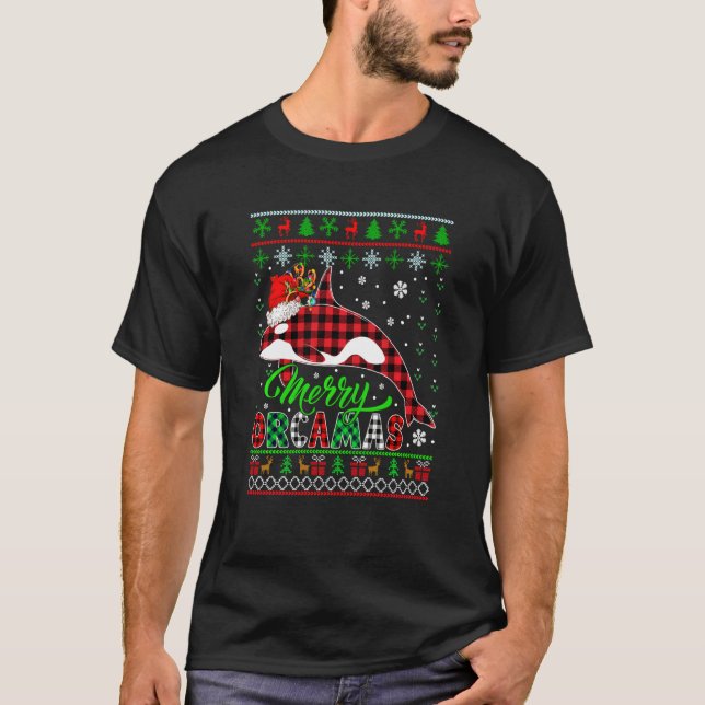 T-shirt Merry Orcamas Xmas Sweater Red Plaid Santa Reindee (Devant)