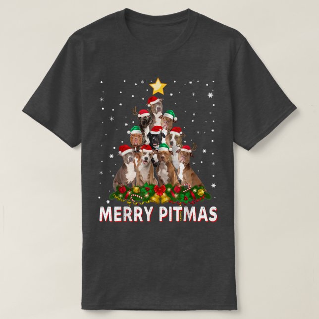 T-shirt Merry Pitmas Pitbull Dog Ugly Christmas Sweater Tr (Design devant)