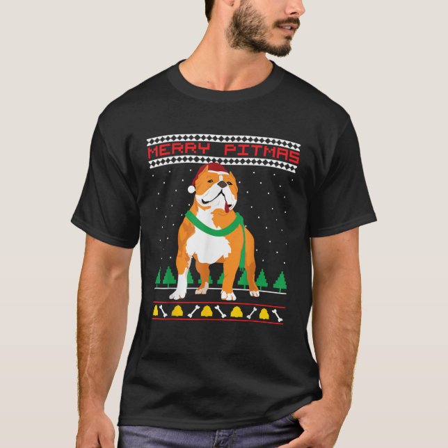 T-shirt Merry Pitmas Pitbull Santa Claus Dog Ugly Christma (Devant)