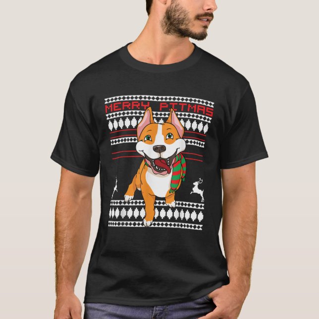 T-shirt Merry Pitmas Pitbull Santa Claus Dog Ugly Christma (Devant)