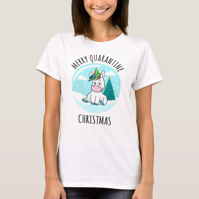 T-shirt Merry Quarantine Christmas Unicorn (Devant)
