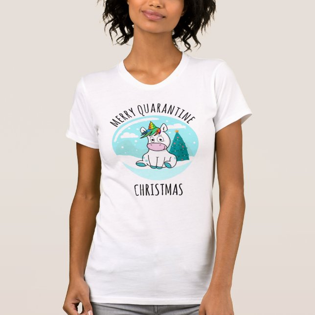 T-shirt Merry Quarantine Christmas Unicorn (Devant)