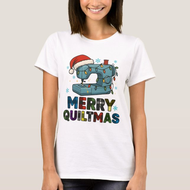 T-shirt Merry Quiltmas Sewing Machine  (Devant)