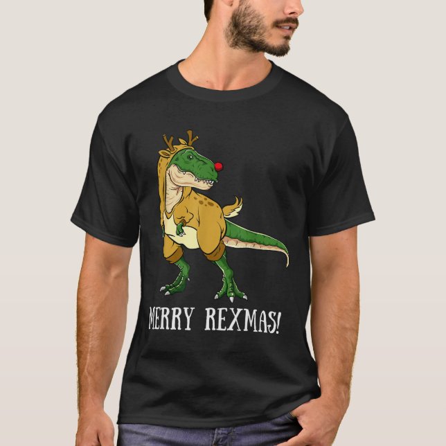 T-shirt Merry Rexmas Reindeer T-rex Rudolph Dinosaur Chris (Devant)