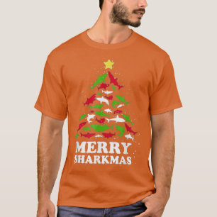 T-shirt Merry Sharkmas Funny Lumières de Noël Arbre Décor