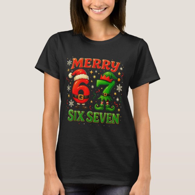 T-shirt Merry Six Seven Funny Meme 67 Christmas Couple Des (Devant)