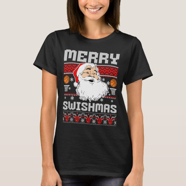 T-shirt Merry Swishmas Basketball Xmas Ugly Christmas Men  (Devant)
