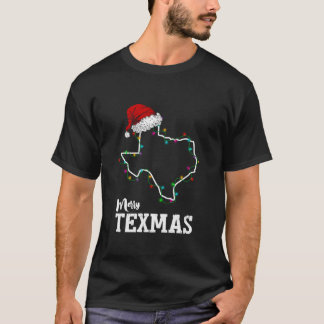T-shirt Merry Texmas Texas State Christmas Light Outline S