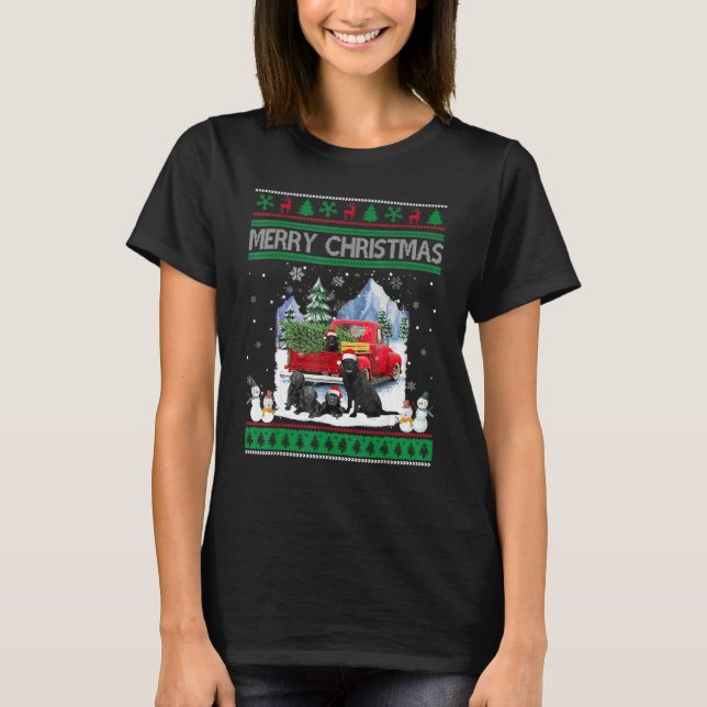 T-shirt Merry Ugly Christmas Black Lab Hat Santa Red Truck (Devant)