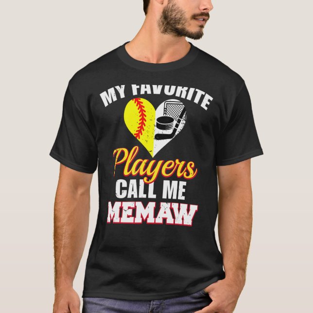 T-shirt Mes Joueurs préférés m'appellent Memaw Softball Ho (Devant)