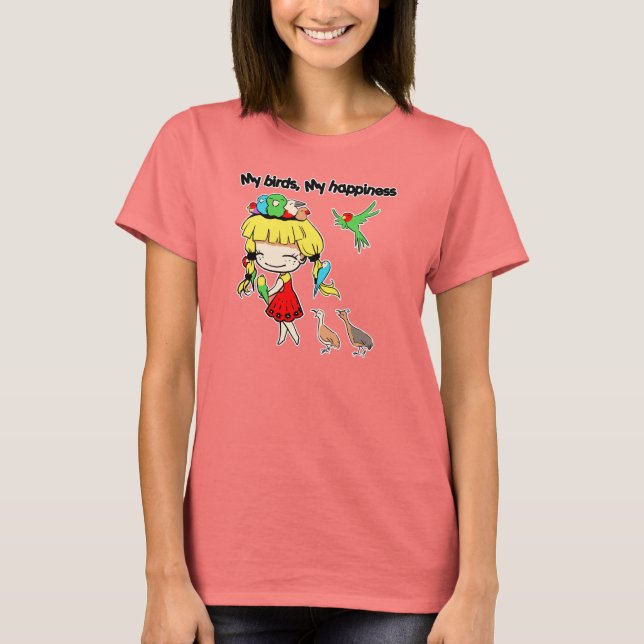 T-shirt Mes oiseaux mon bonheur mignon dessin animé (Devant)
