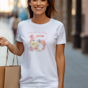T-shirt Mes Quinze Ans Fleurs Jolies Personnalisé 15e Anni