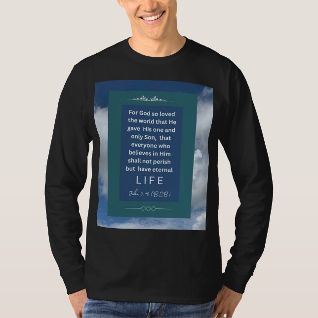 T-shirt Message d'amour - John 3-16 - Noir à manches longu (Devant)
