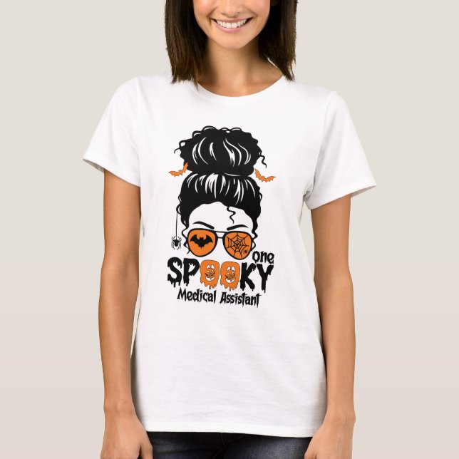 T-shirt Messy bun Assistant Médicale Citrouille Halloween (Devant)