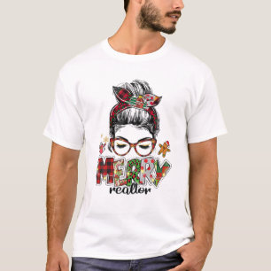 T-shirt Messy Bun Christmas Tree Realtor Noël Noël Noël
