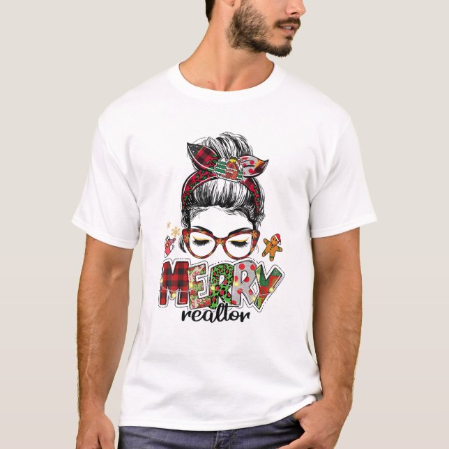 T-shirt Messy Bun Christmas Tree Realtor Noël Noël Noël (Devant)