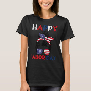 T-shirt Messy Bun Drapeau Américain Fête du Travail Hommes