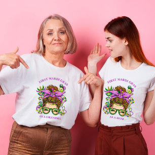 T-shirt Messy Bun First Mardi Gras comme grand-mère