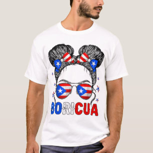 T-shirt Messy Bun Girl Boricua Porto Rico Hispanique