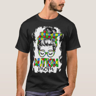 T-shirt Messy Bun Girl Puzzle Pièce Coeur Autisme Maman Aw