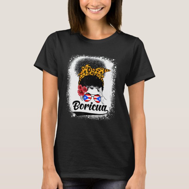 T-shirt Messy Bun Hair Boricua Puerto Rico Puerto Rican Fl (Devant)