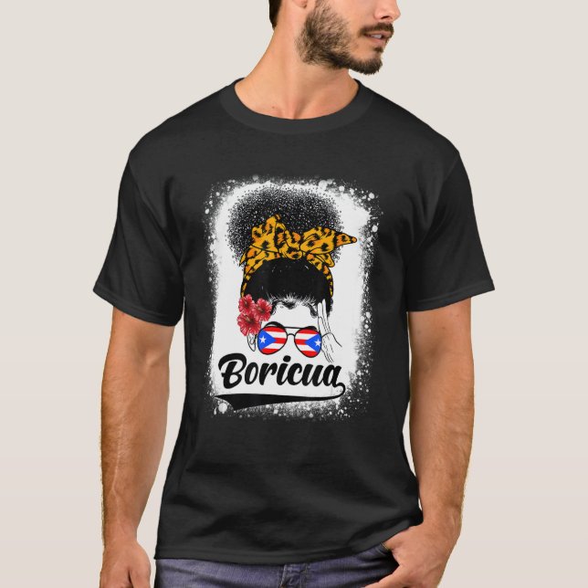 T-shirt Messy Bun Hair Boricua Puerto Rico Puerto Rican Fl (Devant)