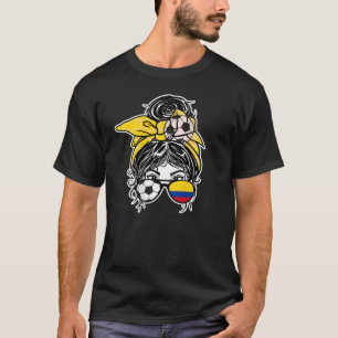 T-shirt Messy Bun Hair Colombien Soccer Girl Colombia Fans