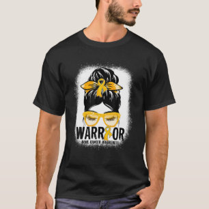 T-shirt Messy Bun Leopard Jaune Ribbon Bone Cancer Warrio