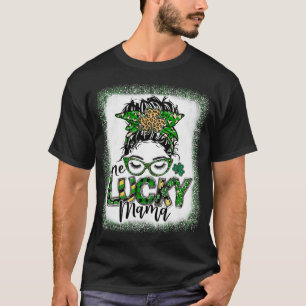T-shirt Messy Bun Leopard St Patrick's Day One Lucky Mama