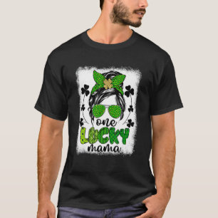 T-shirt Messy Bun Leopard St Patrick's Day One Lucky Mama