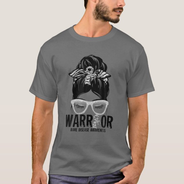 T-shirt Messy Bun Leopard Zebra Ribbon Rare Disease Warrio (Devant)