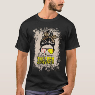 T-shirt Messy Bun Maman Des Deux Baseball Softball Busy Ra