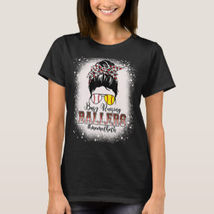 T-shirt Messy Bun Maman Des Deux Baseball Softball Busy Ra