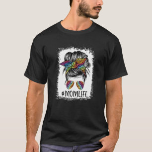 T-shirt Messy Bun Maman Vie Bleached Fête des Mères Mères