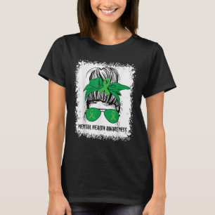 T-shirt Messy Bun Mental Health S Awareness Green Ribbon _