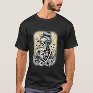 T-shirt Messy Bun Skeleton Cute Kitten Amoureux de les cha