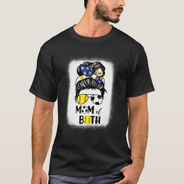 T-shirt Messy Bun Soccer Maman Softball Maman Des Deux Mèr (Devant)