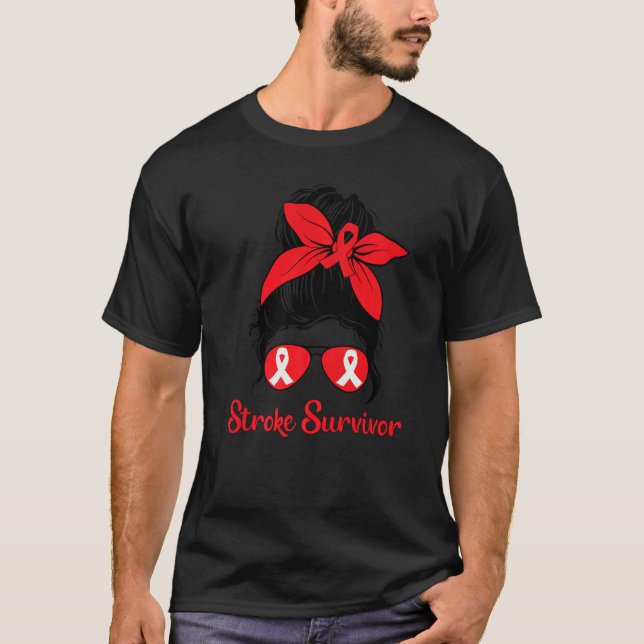 T-shirt Messy Bun Stroke Survivor Sensibilisation Bra Roug (Devant)